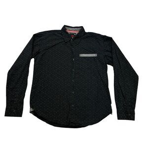 Red Rhino Shirt Mens Medium M Black Gray Geometric Button Up Long Sleeve